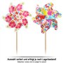 COM-FOUR® 2X Moulin à Vent - Roues pneumatiques colorées avec bâton en Bois - Carillon éolien avec Motif Floral - éoliennes rési