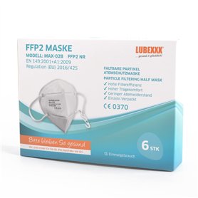 LUBEXXX FFP2 Lot de 6 masques respiratoires anti-poussière emballés individuellement hygiéniques certifiés CE Stella EU 2016/425