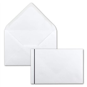 Lot de 50 enveloppes de condoléances blanches avec trait de deuil noir - Format DIN C6 - 114 x 162 mm - Collage humide sans fenê