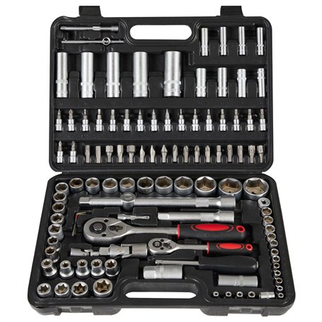 Arebos Coffret d'outils 108 pièces | Jeu de clés à douilles | Jeu de clés à douilles et d'embouts | Boîte à cliquets | Boîte à c