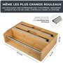 EXITOSO Découpe-film 3 en 1 en bambou – Porte-rouleau mural de cuisine – Porte-rouleau d'essuie-tout mural en bois – Porte-roule