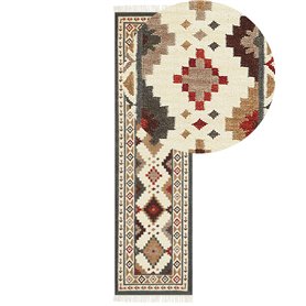 Tapis Kilim Multicolore en Laine 80 x 300 cm avec Frange Oriental Fait Main Ghukasavan
