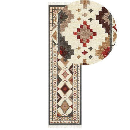 Tapis Kilim Multicolore en Laine 80 x 300 cm avec Frange Oriental Fait Main Ghukasavan