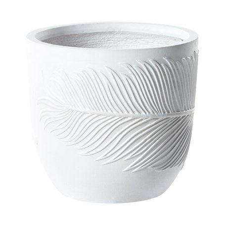 Pot de Fleurs Blanc Cassé en Fibres d'Argile Rond Cache-Pot 35 x 35 x 33 cm Ftero