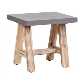 Tabouret de Jardin Moderne Industriel en Béton Pieds en Bois d'Acacia Meubles Mobilier d'Extérieur Gris Tonnare