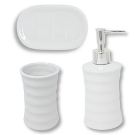 damaloo Ensemble de 3 accessoires de salle de bain en céramique - Blanc - Avec distributeur de savon