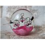 Presse papier en verre soufflé bulle et fond rose style Murano