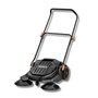 Balayeuse mécanique FUXTEC FX-HK65 – idéale pour surfaces extérieures moyennes à grandes. Largeur de travail 650 mm, cuve 20 L, 