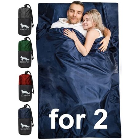 Silkrafox Compact for 2 - Sac de couchage ultra léger pour 2 personnes - Inlay en microfibre - Sac de couchage d'été en soie syn