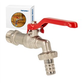 Ew-haustechnik Robinet en laiton nickelé à poignée Rouge pour raccord au mur 1/2"