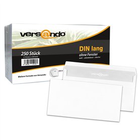 versando lot de 250 enveloppes autocollantes sans fenêtre Blanc Format DIN long 22 x 11 cm