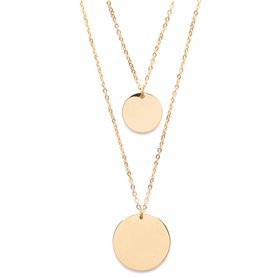 Happiness Boutique Femmes Collier Cercle Multi Rangs Plaqué Or | Collier Délicat à Deux Chaînes et 2 Pendentifs Disque Rond