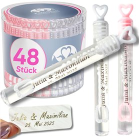 EinsSein personnalisé Bulles de Savon Mariage Lunettes à cœur Rose - Blanc 48 pièces | Bulles de Savon avec Autocollant comme Ca