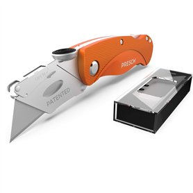Presch Cutter à lame fixe - Cutter professionnel pliant très tranchant en métal avec 10 lames de rechange pour moquettes et tapi