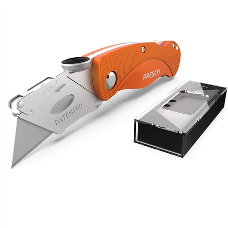 Presch Cutter à lame fixe - Cutter professionnel pliant très tranchant en métal avec 10 lames de rechange pour moquettes et tapi