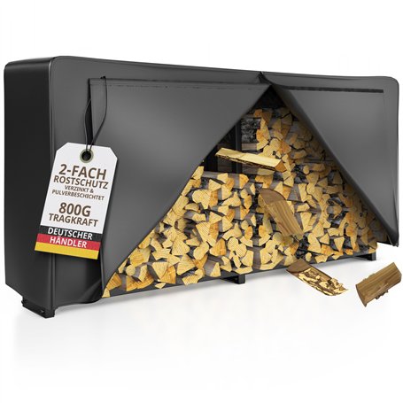 Range-buches extérieure Étagère à bois de cheminée en métal avec toit 223 x 25 x 115 cm Aide à l'empilage pour bois de chauffage
