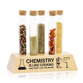 getDigital Lot de 5 tubes à essai pour épices et herbes avec bouchons en liège et base en bois