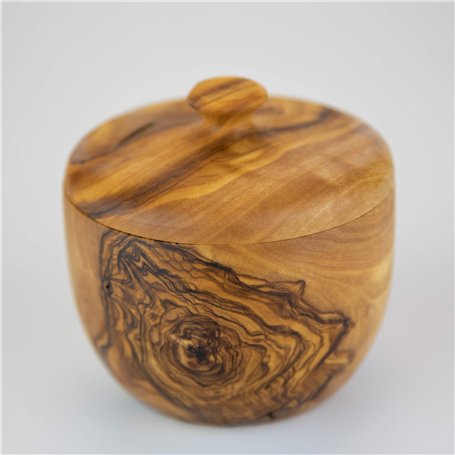 Sucrier en bois d'olivier avec couvercle à boutons.