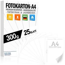 ELES VIDA - Papier blanc - 25 feuilles A4 - 300 g/m² - Blanc neige clair - Mat - Idéal pour photographie