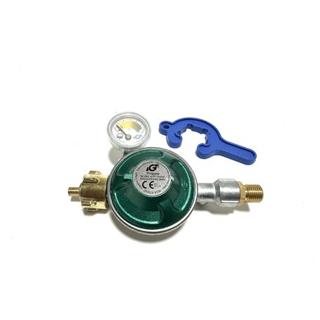 LPG-Megastore Régulateur de gaz 50 mbar avec manomètre à 360 ° - Indicateur de niveau de gaz - Sécurité anti-rupture du tuyau -