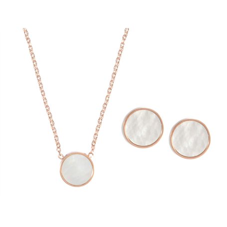 Happiness Boutique Parure de bijoux 2 pièces en or rose pour femme | Petites boucles d'oreilles à tige et collier délicat