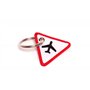 Wingdesign | Porte-clés | Attention avion (aspect panneau de signalisation) | Silhouette d'avion brodée | Couleur : blanc - roug