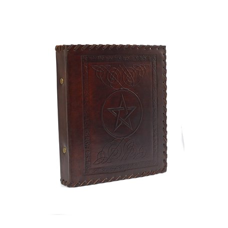 ROOGU Classeur en cuir A5 - Symbole pentagramme - Fabriqué à la main en Inde - Classeur à anneaux en cuir de buffle - Système à
