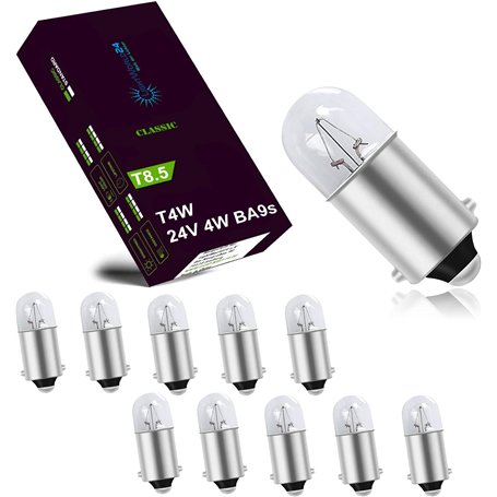 LIGHTWORLD24 10x T4W BA9s Lampe de feu de position Camion BUS 24V 4W Ampoules feu de position voiture Eclairage intérieur Eclair