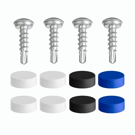 Lot de 4 vis de plaque d'immatriculation avec pointe de perçage - Avec capuchons - 5 x 19 mm - Fixation de plaque d'immatriculat