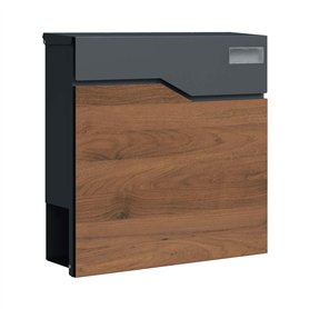 SCHARTEC® SPB-7 Boîte aux lettres murale en bois foncé et anthracite avec compartiment à journaux moderne et grande