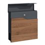 SCHARTEC® SPB-7 Boîte aux lettres murale en bois foncé et anthracite avec compartiment à journaux moderne et grande