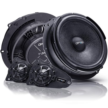 OPTION AIR Système de haut-parleur avant compatible avec VW T5/T6 100 % Plug & Play Système 2 voies 100 W RMS Efficacité 91 dB