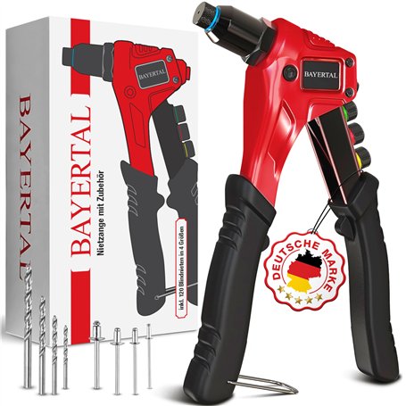 Bayertal® Set de pince à riveter professionnelle avec 4 forets HSS et 120 rivets ! Perfectionnez votre métier - efficacité