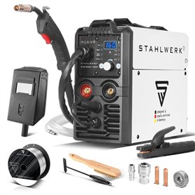 STAHLWERK MIG MAG 160 M Poste à souder IGBT Appareil combiné entièrement synergique 5 en 1 avec véritable 160 ampères et 2 roule