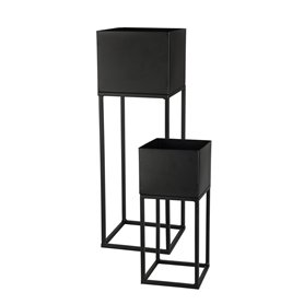Spetebo Lot de 2 Supports de Fleurs en Métal Noir pour l'Extérieur - 58/37 cm - Colonne de Plantes de Jardin Avec Pot Intégré -