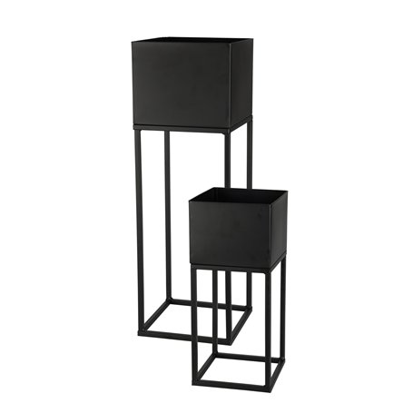 Spetebo Lot de 2 Supports de Fleurs en Métal Noir pour l'Extérieur - 58/37 cm - Colonne de Plantes de Jardin Avec Pot Intégré -