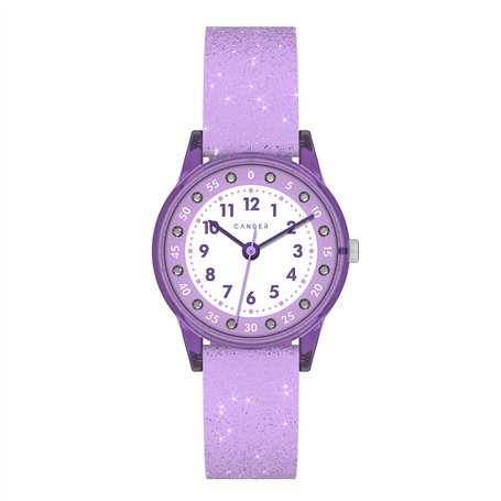 Cander Berlin MNA 4030 V Montre pour enfant étanche 3 ATM Montre d'apprentissage analogique pour fille Violet pailleté