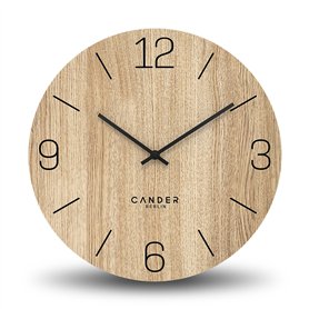 Cander Berlin MNU 2740 D XXL Horloge murale silencieuse en bois moderne 40 cm Placage chêne vintage sans tic-tac Grand salon cui