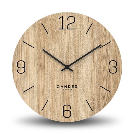 Cander Berlin MNU 2740 D XXL Horloge murale silencieuse en bois moderne 40 cm Placage chêne vintage sans tic-tac Grand salon cui