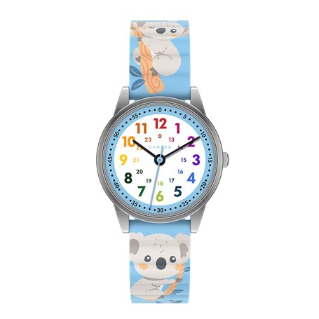 Cander Berlin MNA 0430 K Montre analogique pour enfant avec fermeture Velcro et fermeture magnétique Étanche 3 ATM Bleu koala