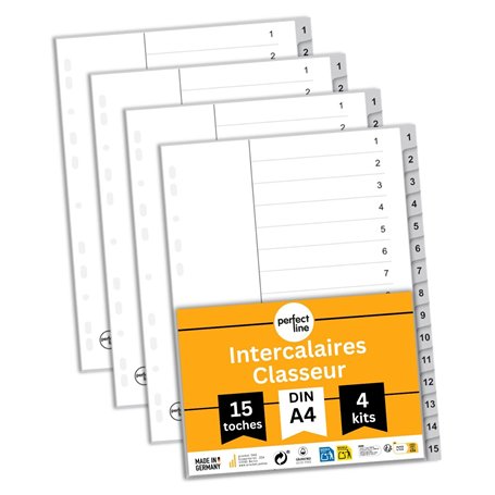 perfect line Lot de 4 intercalaires de classement DIN A4 en plastique (PP)