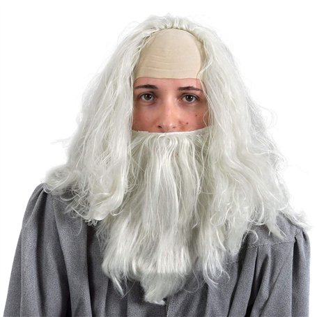 Elbenwald Seigneur des Anneaux Gandalf Costume Perruque avec Barbe - Look Magique de Magicien pour Déguisements
