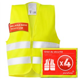PURAHELP Gilet Jaune Voiture Set de 4 pièces valable dans Toute l'europe Selon en ISO 20471 - Gilet de sécurité reflechissant -