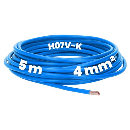 Kalitec Câble de câblage H07V-K 4 mm² bleu - 5 m - Flexible - Toron 4 mm² - Câblage à fils fins - Câble unique - Câble monofil p