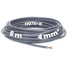 Kalitec Câble de câblage H07V-K 4 mm² gris - 5 m - Flexible - Toron 4 mm² - Câblage à fils fins - Câble unique - Câble monofil p