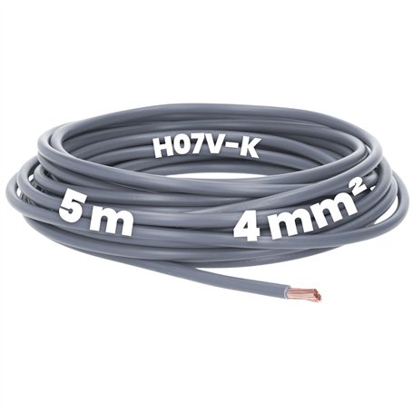 Kalitec Câble de câblage H07V-K 4 mm² gris - 5 m - Flexible - Toron 4 mm² - Câblage à fils fins - Câble unique - Câble monofil p