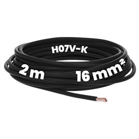 Kalitec Câble H07V-K 16 mm² Noir - 2 m - Flexible - Toron - Câblage à Fils Fins - Pour Armoire de Compteur et de Commande