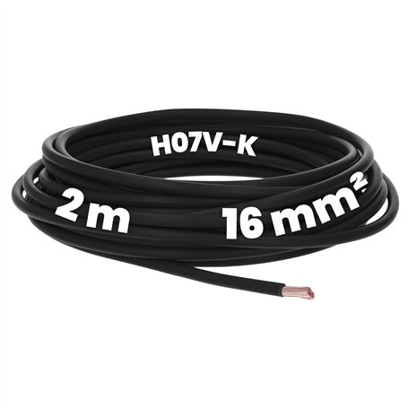 Kalitec Câble H07V-K 16 mm² Noir - 2 m - Flexible - Toron - Câblage à Fils Fins - Pour Armoire de Compteur et de Commande