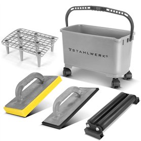 STAHLWERK Kit de lavage professionnel pour carrelage - 5 pièces - Avec seau de 24 litres - Planche à laver les carreaux - Planch