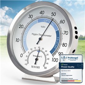 MAVORI® Hygromètre 2 en 1 analogique et thermomètre d'intérieur en acier inoxydable Hygromètre analogique et thermomètre analogi